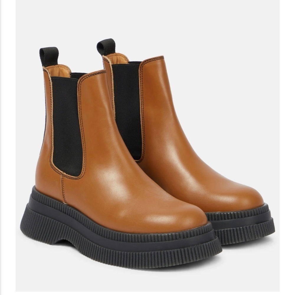 Ganni Creepers Chelsea Tan Ankle Boots in Tiger’s Eye 👁️ 🐅